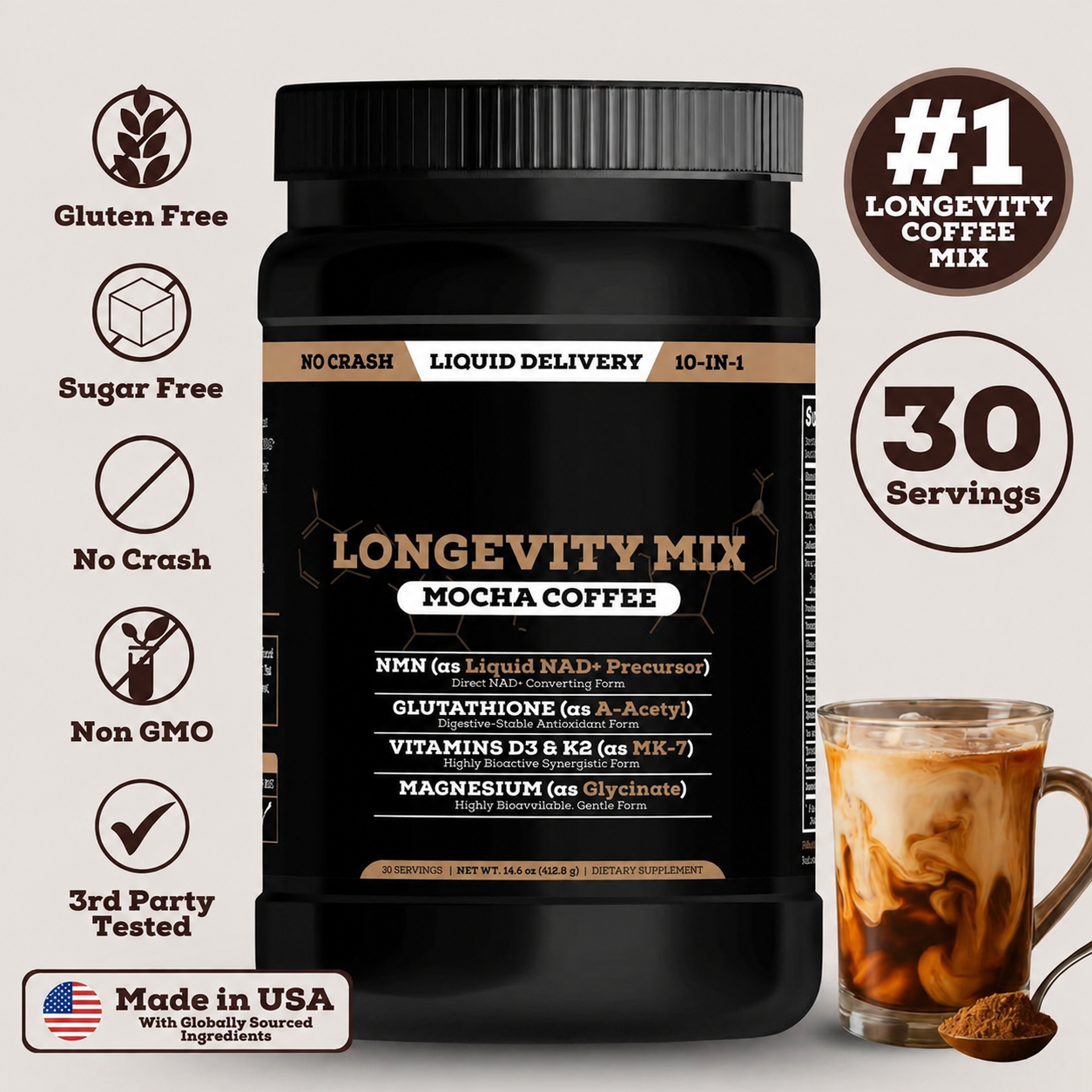 Longevity Mocha Coffee Mix – Support Energy, Focus & Healthy Aging
