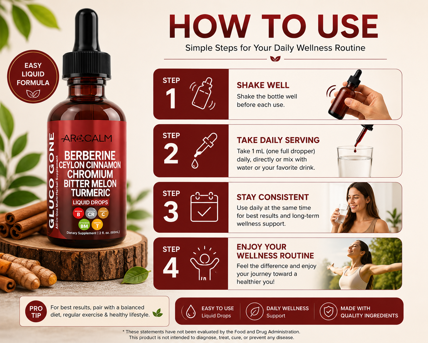Berberine Liquid Drops with Ceylon Cinnamon & Herbal Blend – Blood Sugar Support – Berry Cinnamon Flavor (2 fl oz)