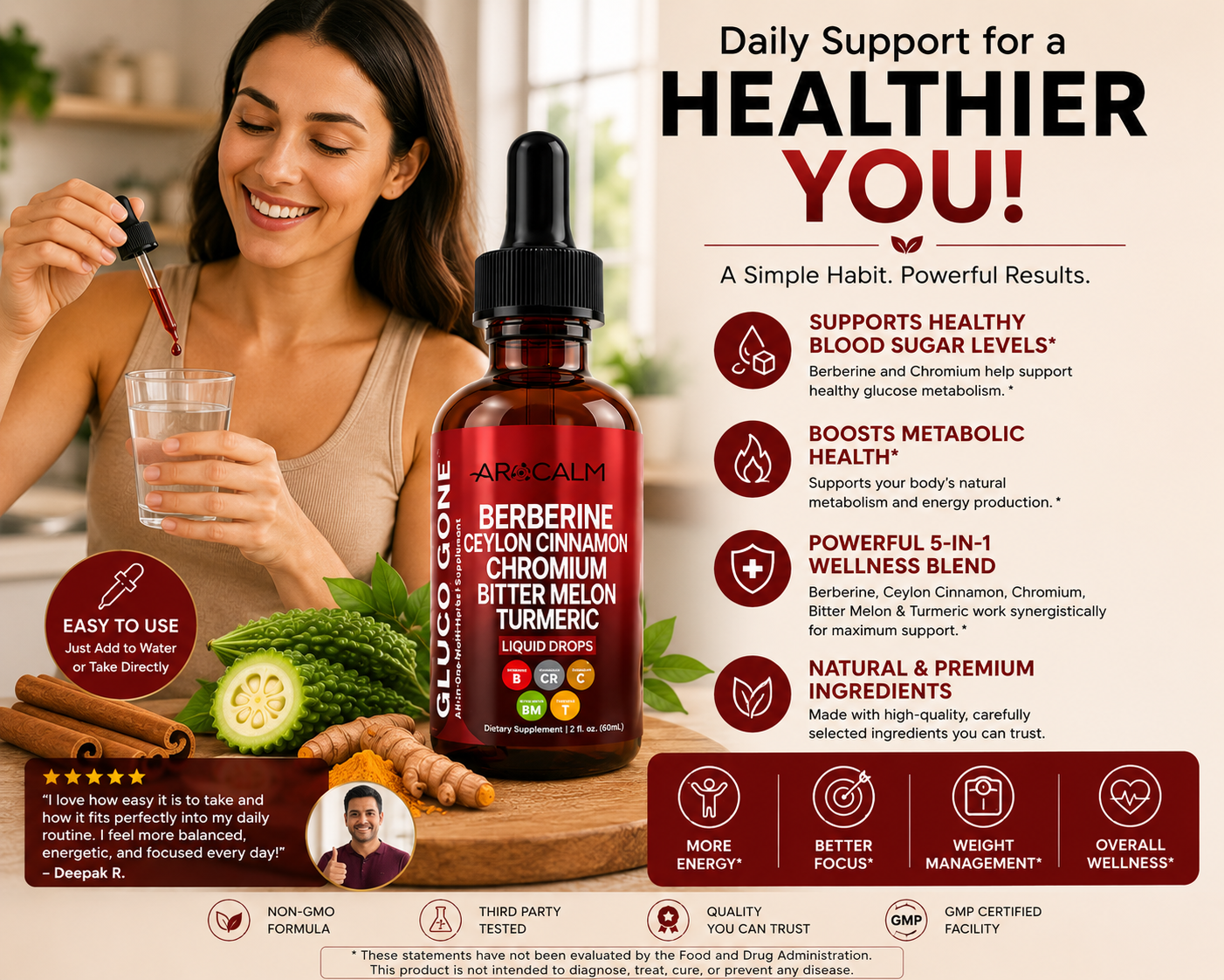 Berberine Liquid Drops with Ceylon Cinnamon & Herbal Blend – Blood Sugar Support – Berry Cinnamon Flavor (2 fl oz)