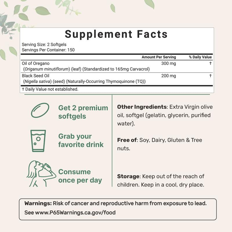 Oil of Oregano with Black Seed Oil, 300 Softgels