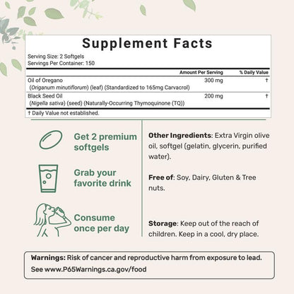 Oil of Oregano with Black Seed Oil, 300 Softgels